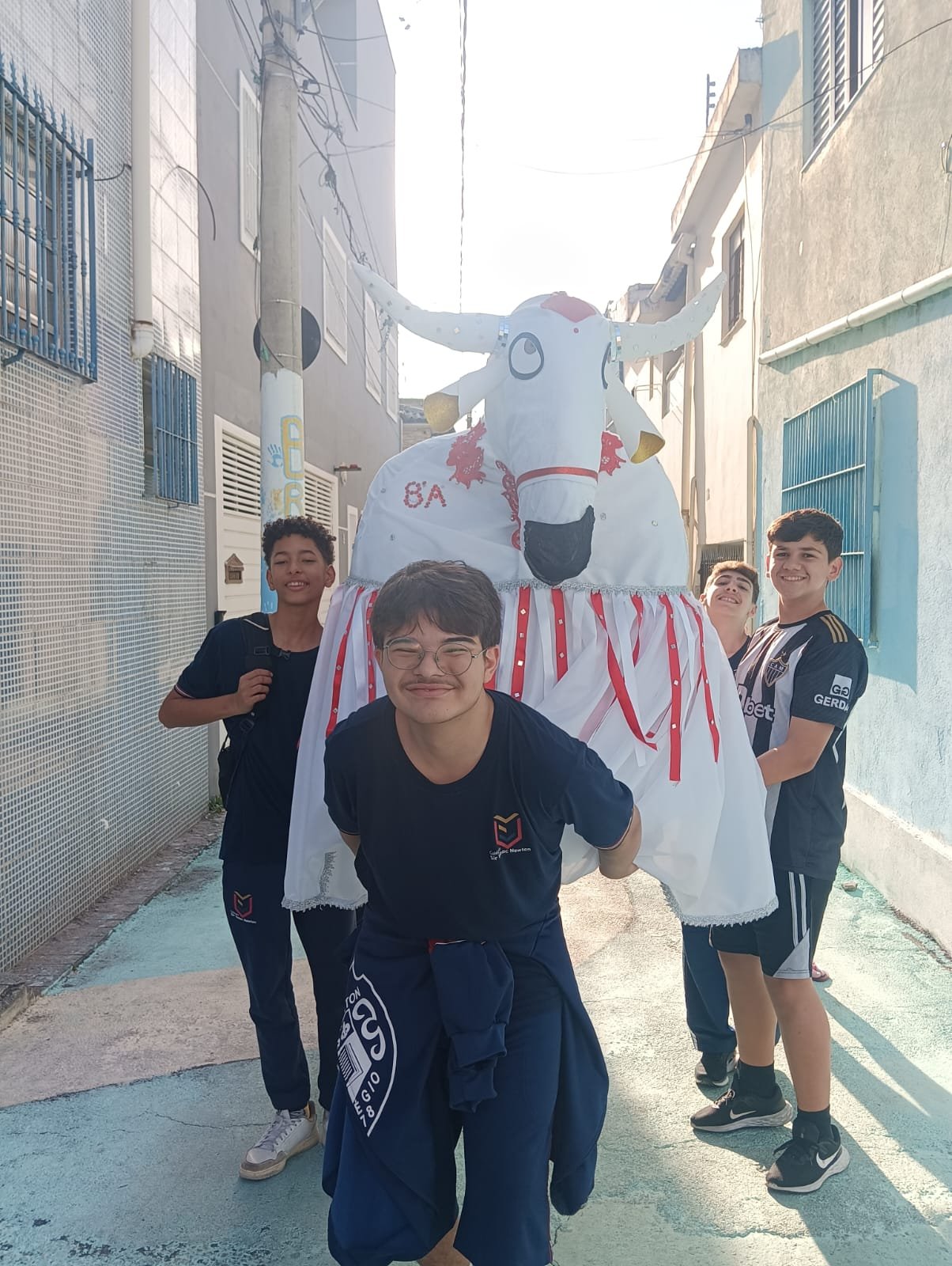 Turma com o boi branco e o número 8A